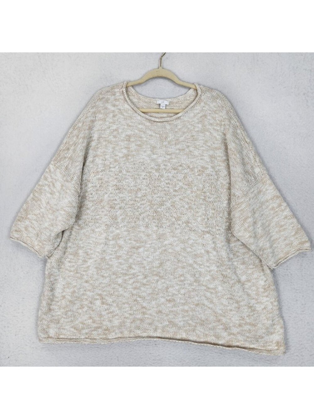 J Jill Sweater Womens 4X Beige Marled Knit Dolman Half Sleeve Pullover Casual
